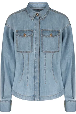 Elisabetta Franchi Femme, Blouses et Chemises, Bleu, Taille: 42 FR Chemise Denim en Soie avec Coutures Contrastées