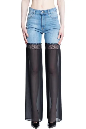 Nensi Dojaka Femme, Pantalons, Multicolore, Taille: 34 FR Jean hybride avec jambe transparente et dentelle