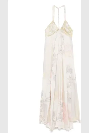 FORTE FORTE Femme, Robes, Multicolore, Taille: 36 FR Robe Longue Ivoire à Motif Pastel Col Halterneck