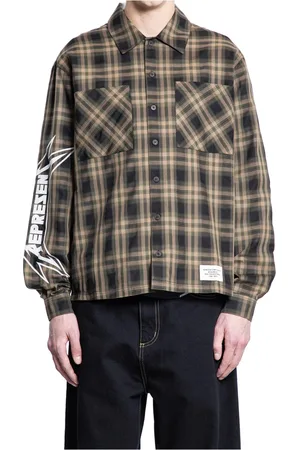 Represent Homme, Chemises, Brun, Taille: M Chemise à Carreaux en Flanelle avec Impressions Metallica