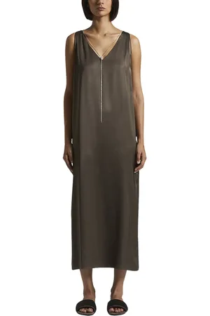 PESERICO SIGN Femme, Robes, Noir, Taille: 40 FR Robe midi en satin de viscose avec bijou