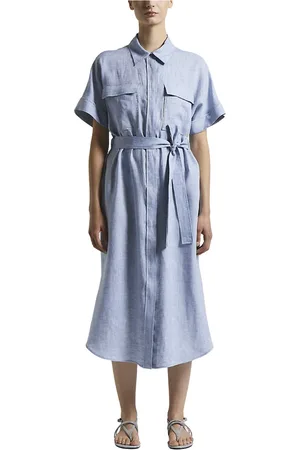 PESERICO SIGN Femme, Robes, Bleu, Taille: 34 FR Robe midi en lin
