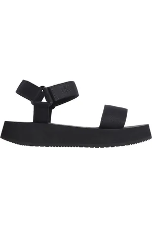 Calvin Klein Femme, Chaussures, Noir, Taille: 39 EU Sandales plates noires avec fermeture velcro