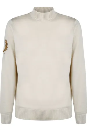 Fred Perry Homme, Pulls, Blanc, Taille: L Pull en Laine Crème à Col Montant