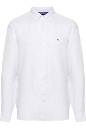 Tommy Hilfiger Homme, Chemises, Blanc, Taille: XL Chemise en Lin Blanche Logo Brodé