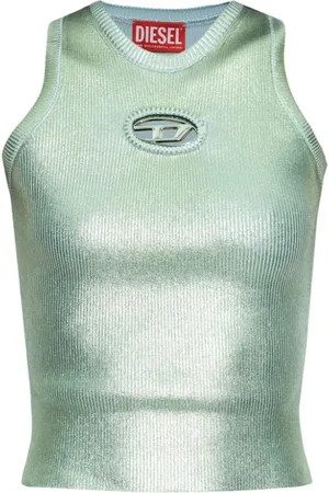 Diesel Femme, Tops, Vert, Taille: 38 FR Haut Vert sans Manches avec Logo en Métal