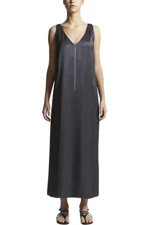 PESERICO SIGN Femme, Robes, Bleu, Taille: 34 FR Robe midi en satin de viscose avec bijou