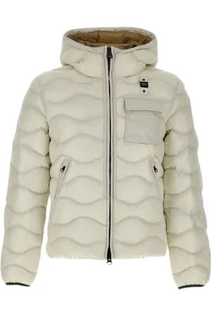 Blauer Homme, Vestes, Blanc, Taille: L Veste en Nylon Déperlante avec Motif à Carreaux