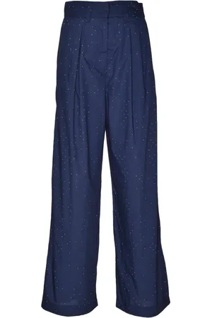 MARELLA Femme, Pantalons, Bleu, Taille: 34 FR Pantalon Large en Coton Monochrome