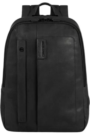 Piquadro Homme, Sacs, Noir, Taille: ONE Size Sac à dos en cuir noir pour ordinateur et iPad