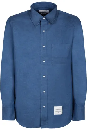 Thom Browne Homme, Chemises, Bleu, Taille: L Chemise en Denim Bleu Profond avec Logo