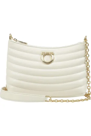 Salvatore Ferragamo Femme, Sacs, Blanc, Taille: ONE Size Sac bandoulière en cuir ondulé avec chaîne