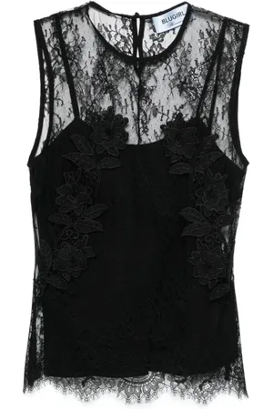 Blugirl Femme, Tops, Noir, Taille: 40 FR Haut Noir sans Manches avec Application Florale