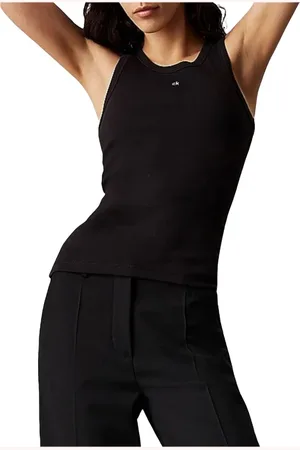 Calvin Klein Femme, Tops, Noir, Taille: 36 FR Débardeur Graphique Slim Côtelé