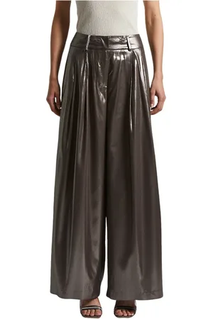PESERICO SIGN Femme, Pantalons, Noir, Taille: 36 FR Pantalon palazzo laminé avec pinces