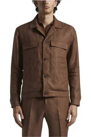 PESERICO SIGN Homme, Vestes, Brun, Taille: XS Chemise oversize en gabardine de lin pur