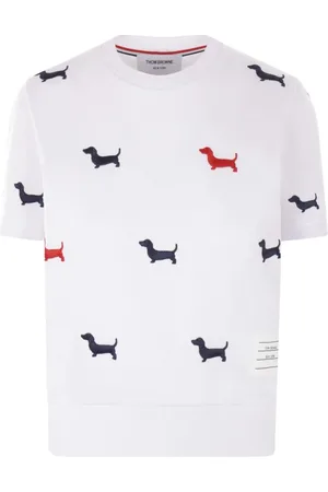 Thom Browne Femme, Tops, Blanc, Taille: 38 FR T-shirt en Coton Blanc avec Broderie Hector