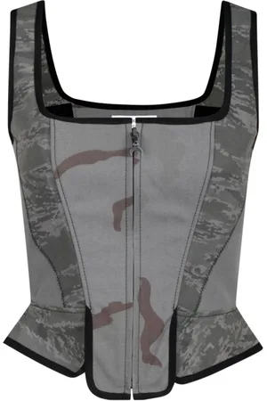 Marine Serre Femme, Tops, Gris, Taille: 40 FR Corset gris camouflage avec plaque lunaire