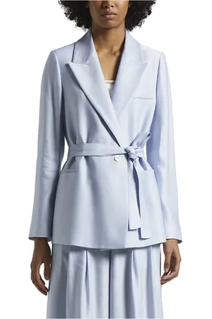 PESERICO SIGN Femme, Vestes, Bleu, Taille: 36 FR Blazer ceinturé en gabardine brillante