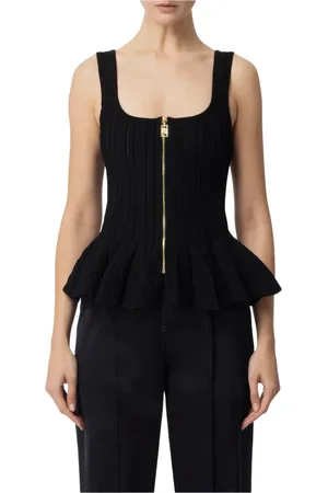 Elisabetta Franchi Femme, Tops, Noir, Taille: 42 FR Haut plissé en tricot noir