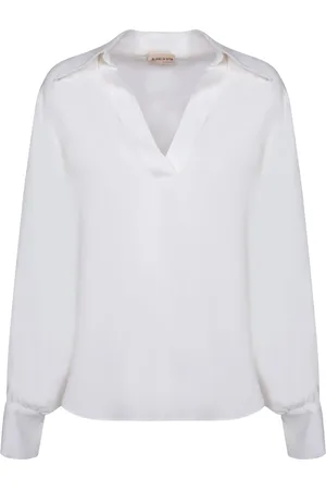 BLANCA Femme, Blouses et Chemises, Blanc, Taille: 42 FR Chemisier Blanc en Soie à Col en V