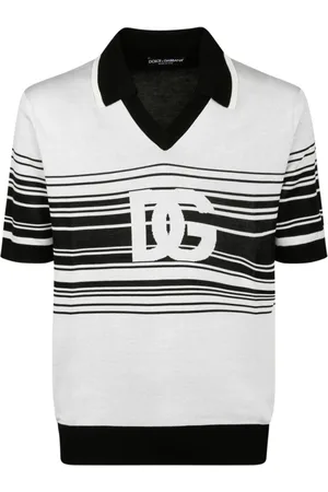 Dolce & Gabbana Homme, Tops, Blanc, Taille: M Polo Jacquard Blanc et Noir