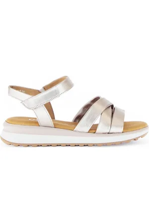 Gabor Femme, Chaussures, Jaune, Taille: 42 EU Sandales dorées en cuir métallisé