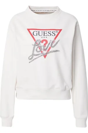 Guess Femme, Sweatshirts et sweats à capuche, Blanc, Taille: 36 FR Pull crème à manches longues avec triangle d