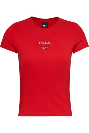 Tommy Hilfiger Femme, Tops, Rouge, Taille: 42 FR T-shirt Crimson Profond avec Impression Logo