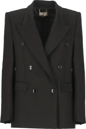 Elisabetta Franchi Femme, Vestes, Noir, Taille: 36 FR Blazer Noir en Mélange de Lin à Double Boutonnage