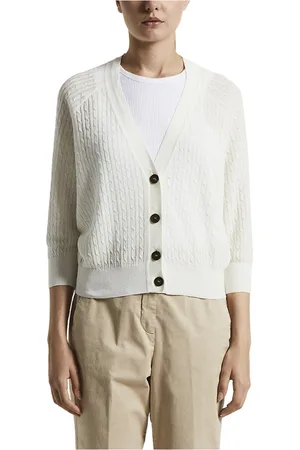 PESERICO SIGN Femme, Pulls, Blanc, Taille: 40 FR Cardigan en lin coton crêpe mélangé
