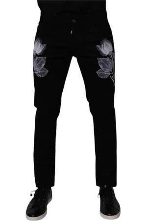 Dolce & Gabbana Homme, Jeans, Noir, Taille: M Jean Slim en Denim Noir Floral
