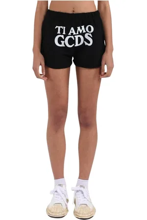 GCDS Femme, Shorts, Noir, Taille: 42 FR Shorts en Coton avec Taille Élastique et Imprimé Love