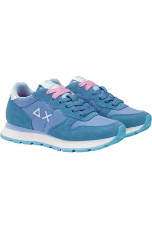 sun68 Femme, Chaussures, Bleu, Taille: 39 EU Baskets en Daim Bleu avec Lacets Roses Doubles
