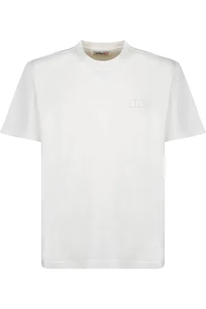Autry Homme, Tops, Blanc, Taille: M T-shirt crème à col rond avec logo