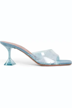 Amina Muaddi Femme, Chaussures, Bleu, Taille: 39 1/2 EU Mules Bleues à Talon en Plexiglas