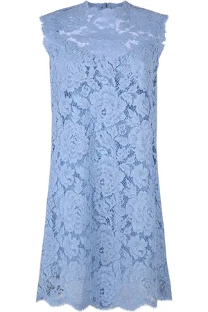 Dolce & Gabbana Femme, Robes, Bleu, Taille: 36 FR Robe en Dentelle Florale Bleu Clair
