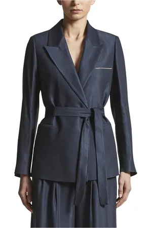PESERICO SIGN Femme, Vestes, Bleu, Taille: 32 FR Blazer ceinturé en gabardine brillante