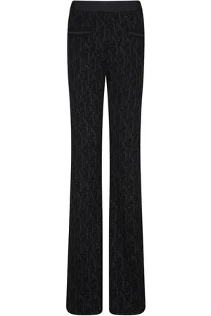 Palm Angels Femme, Pantalons, Noir, Taille: 38 FR Pantalon Noir Évasé avec Monogramme Jacquard