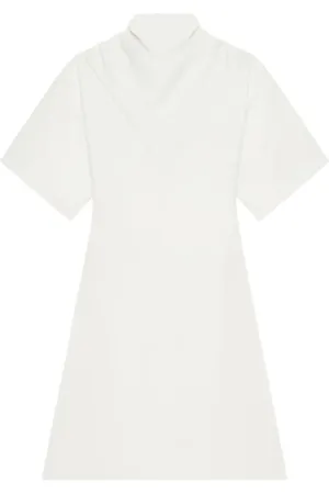 Courrèges Femme, Robes, Blanc, Taille: 36 FR Robe Blanche à Écharpe, Manches Courtes, A-ligne