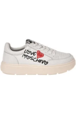 Moschino Femme, Chaussures, Blanc, Taille: 40 EU Baskets en Cuir Graffiti Blanc Semelle en Caoutchouc