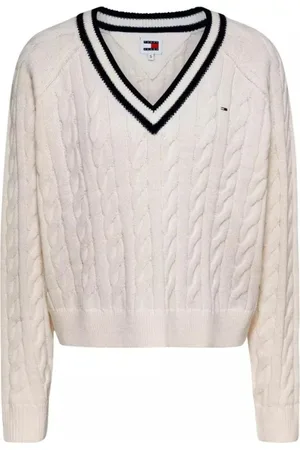 Tommy Hilfiger Femme, Pulls, , Taille: 42 FR Pull Blanc Antique en Tricot à Câble