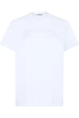 Elisabetta Franchi Femme, Tops, Blanc, Taille: 42 FR T-shirt Blanc avec Logo Brodé