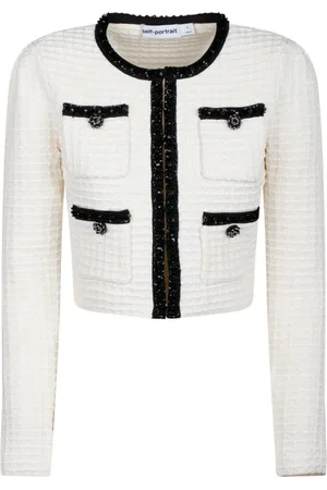 Self-Portrait Femme, Pulls, Blanc, Taille: 42 FR Gilet en Tricot Texturé Crème Sweater