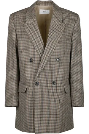 Ami Femme, Vestes, Multicolore, Taille: 34 FR Blazer Beige à Carreaux Veste