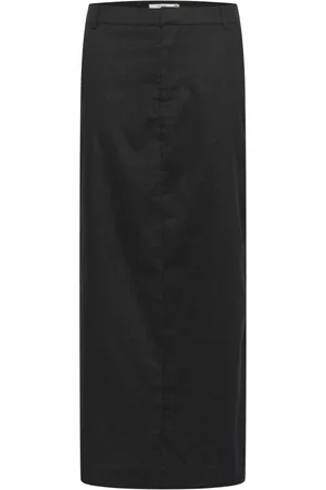 Gestuz Femme, Jupes, Noir, Taille: 38 FR Jupe en Lin Noire Coupe Droite Longueur Cheville