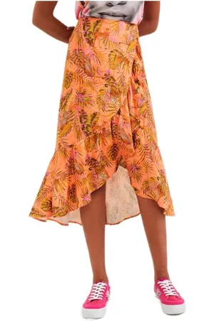 Desigual Femme, Jupes, Multicolore, Taille: 42 FR Jupe Imprimée en Mélange de Lin