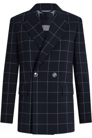 Liu Jo Femme, Vestes, Bleu, Taille: 36 FR Blazer à carreaux à double boutonnage