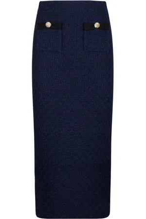 Self-Portrait Femme, Jupes, Bleu, Taille: 40 FR Jupe Midi en Tricot Bleu avec Boutons Dorés