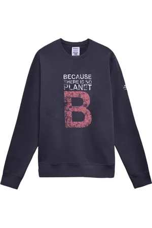 ECOALF Homme, Sweatshirts et sweats à capuche, Bleu, Taille: S Haut en Coton Bleu à Manches Longues avec Imprimé Avant